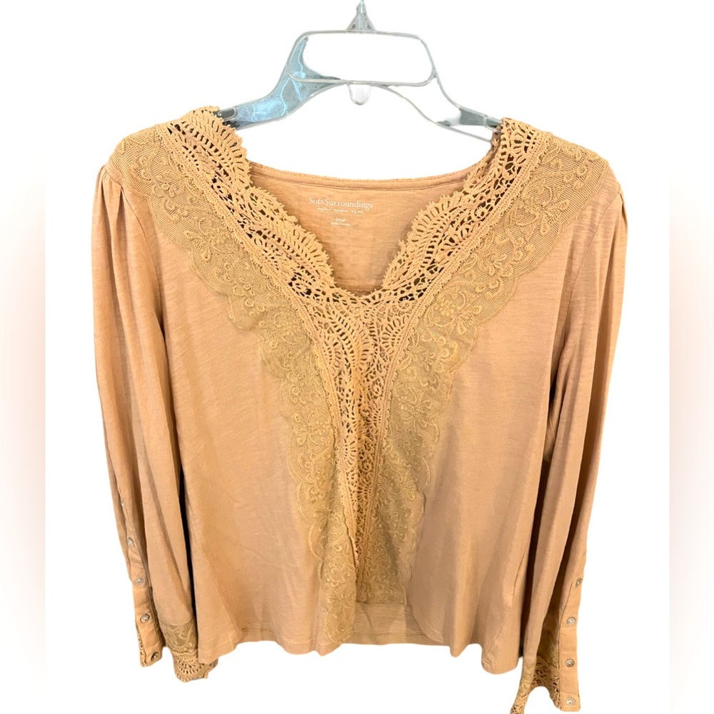 Small Casual Gold/Tan Lacy Shirt by Soft Surroundings
